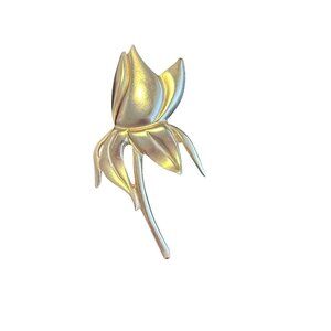 Vintage Gold-Tone Floral Brooch Pin With Textured Back Design